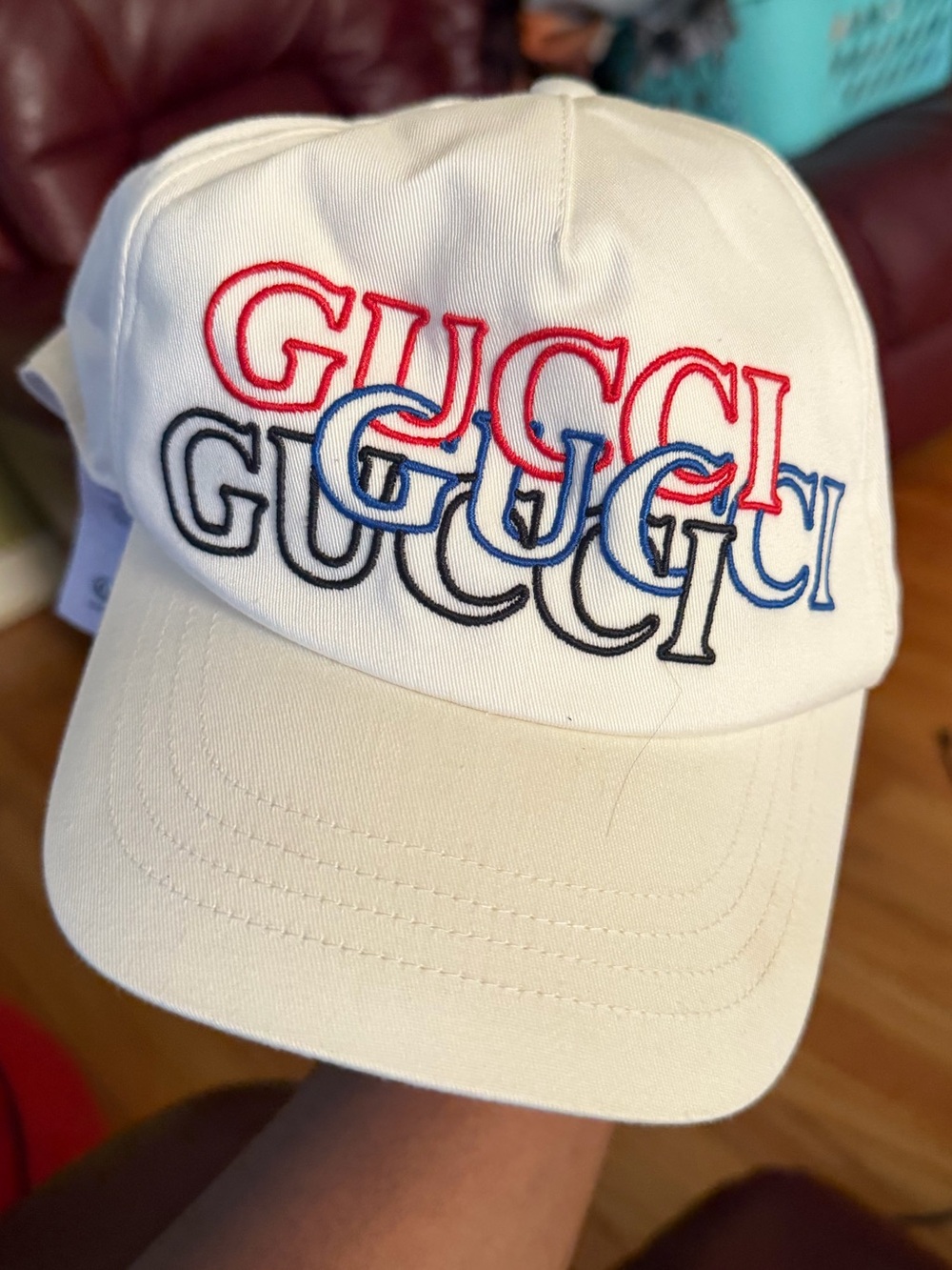 Gucci White Baseball Cap with Tricolor Logo Embroidery